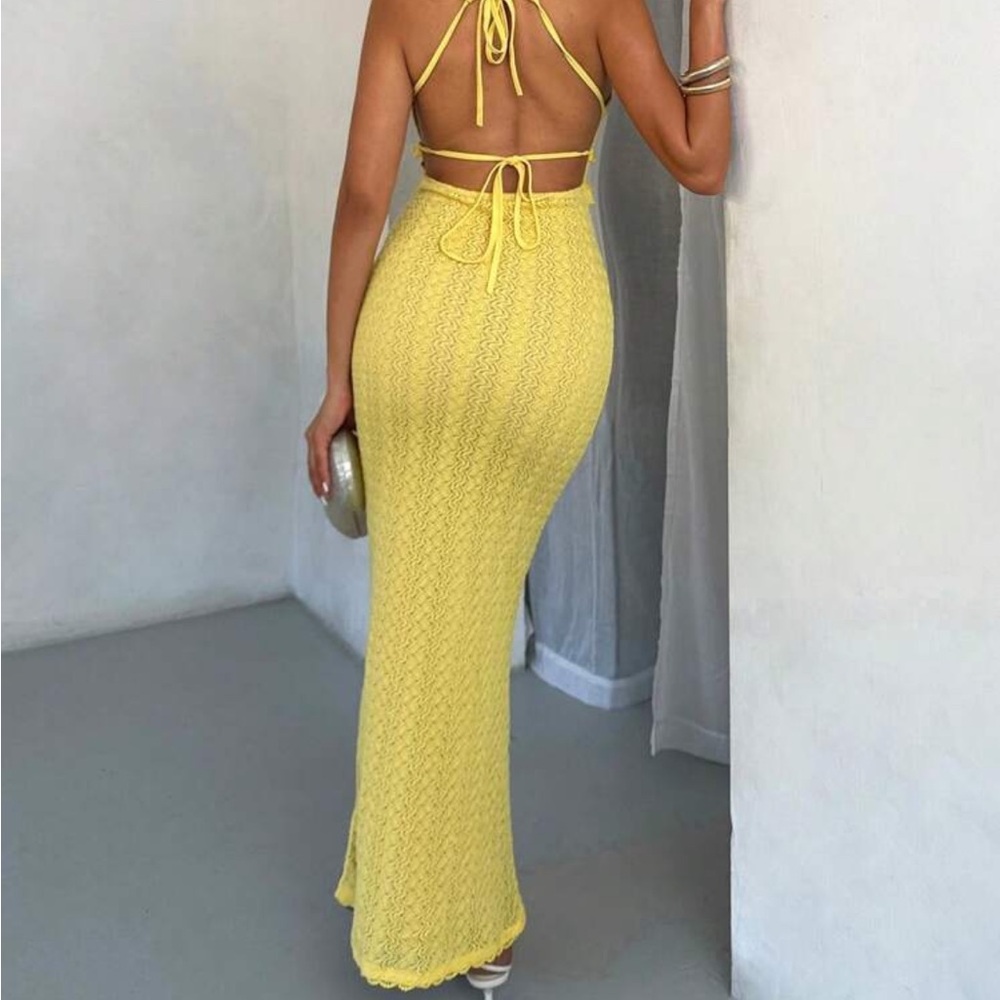SHEIN Yellow Ribbed Buttoned Maxi Dress - Picture 3 of 6